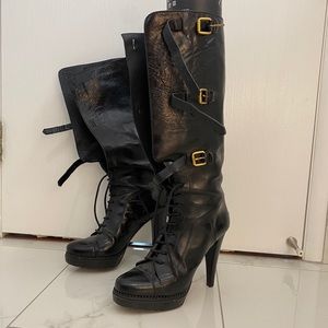 Burberry Knee high platform lace up boots